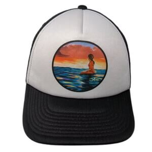 Shinn Trucker Hat White OS Graphic Sunset Surf Foam Mesh Snapback Adjustable